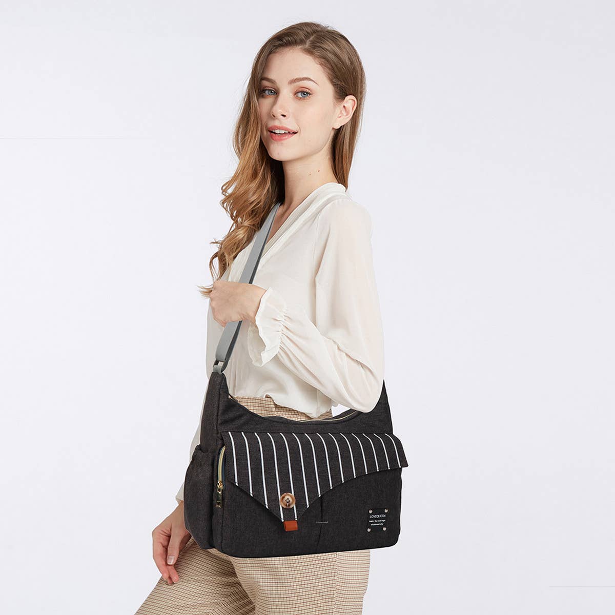 STRIPED FOLDING BED MOTHER AND BABY BAG_CWAB2242