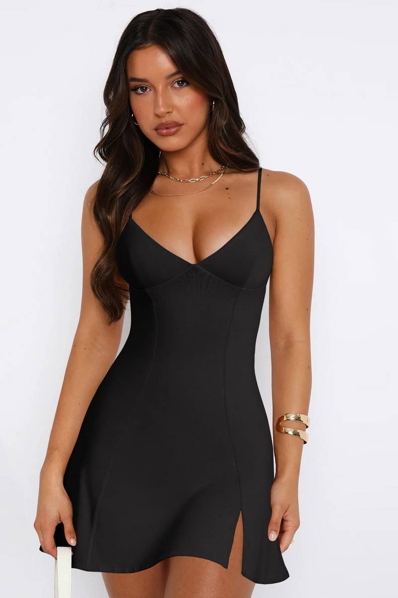 CWDHL1055_SLIM FIT HOT GIRL SUSPENDER KNITTED DRESS