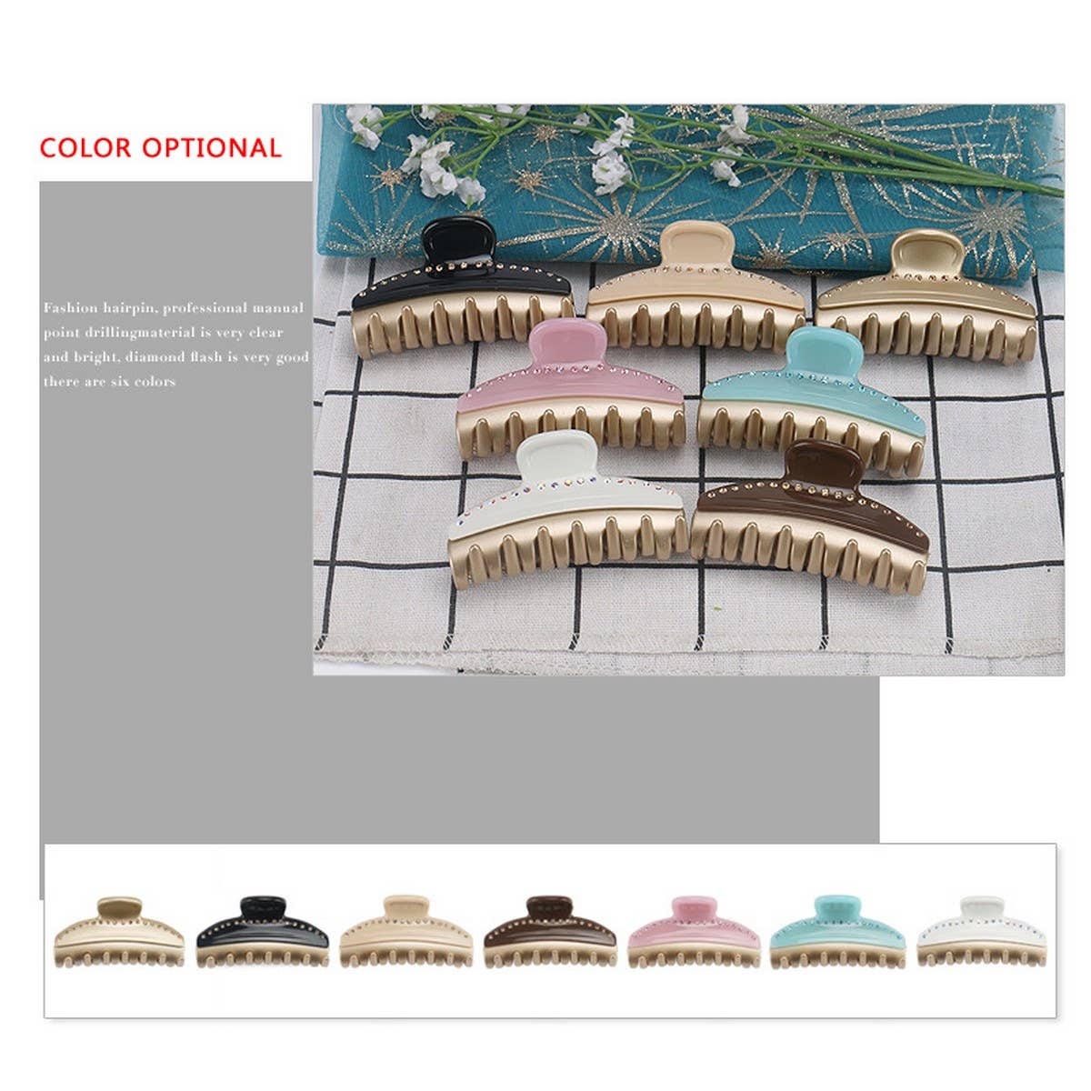 VINTAGE ACETATE HAIR CLIP WITH SINGLE ROW DIAMOND