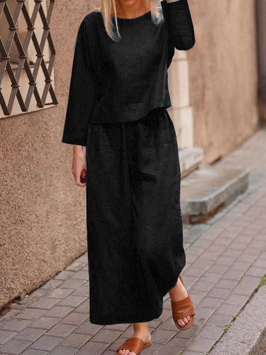 LOOSE SOLID COLOR SHIRT TROUSERS TWO-PIECE SET