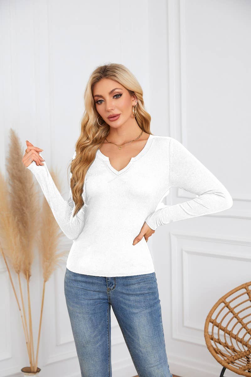 Long sleeve jumper with deep U neck and cross neckline
