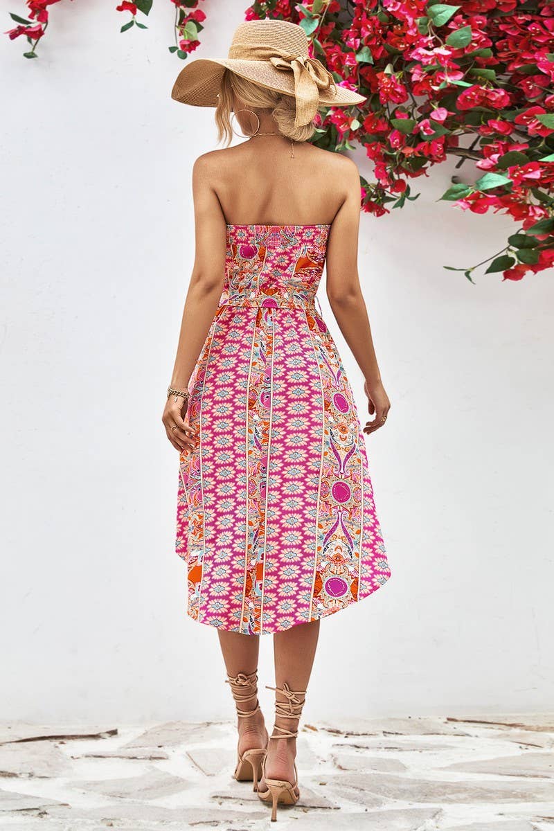 WOMEN FIT STRAPLESS PRINT DRESS_CWDSD2643