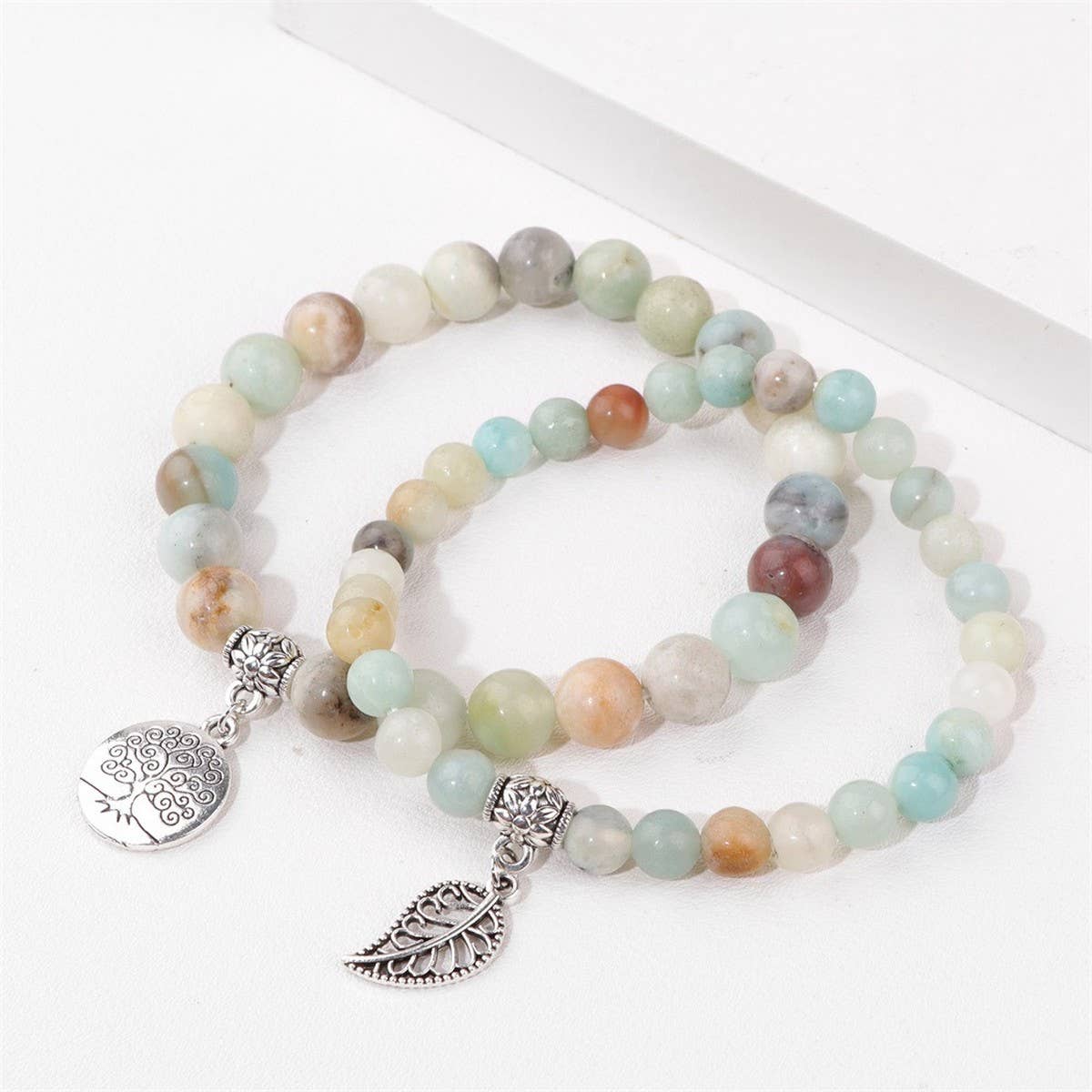 CWAJE4232_NATURAL STONE BEADS TREE OF LIFE PENDANT BRACELET