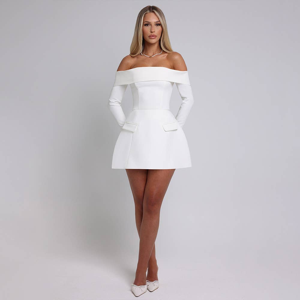 Strapless backless long-sleeved A-line dress