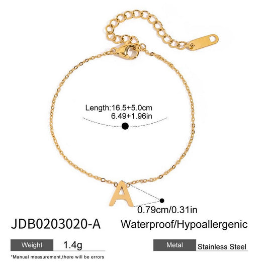 18K Gold Titanium Letter Necklace & Bracelet Set_CWAJE4743