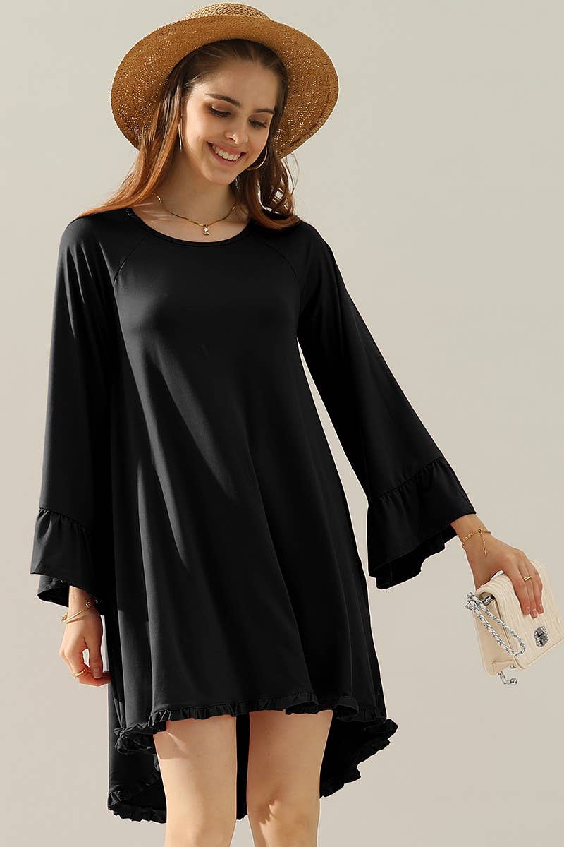 CWDSD10406_RUFFLE DETAIL LONG SLEEVE DRESS WITH SIDE POCKET