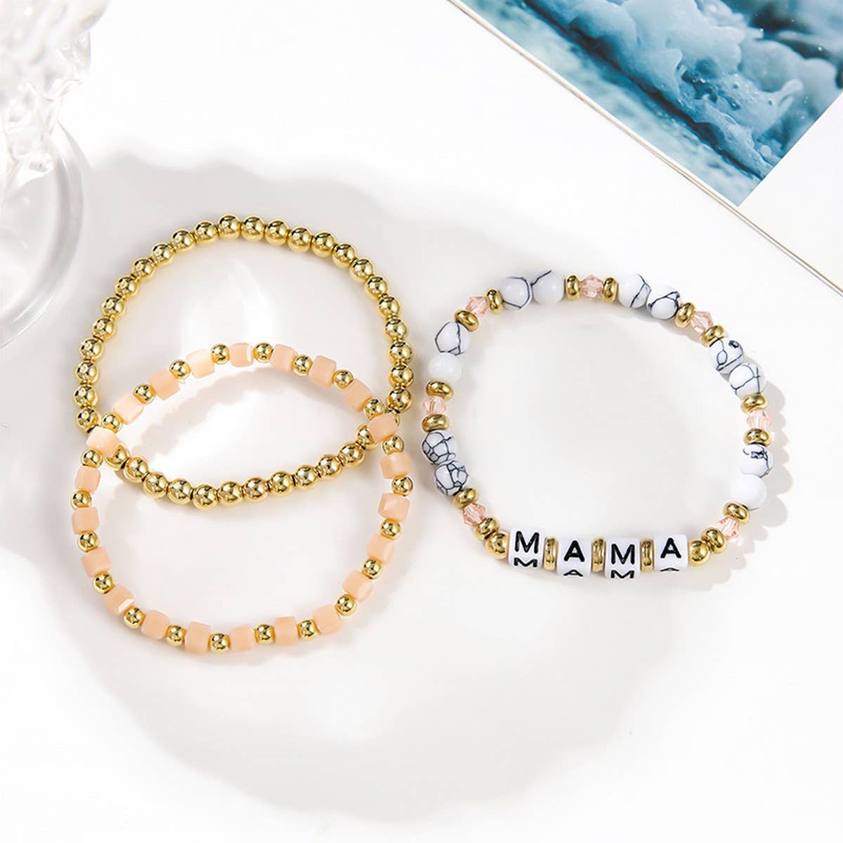 ACRYLIC BEADED FASHION LETTER BEAD BRACELET SET_CWMM3542