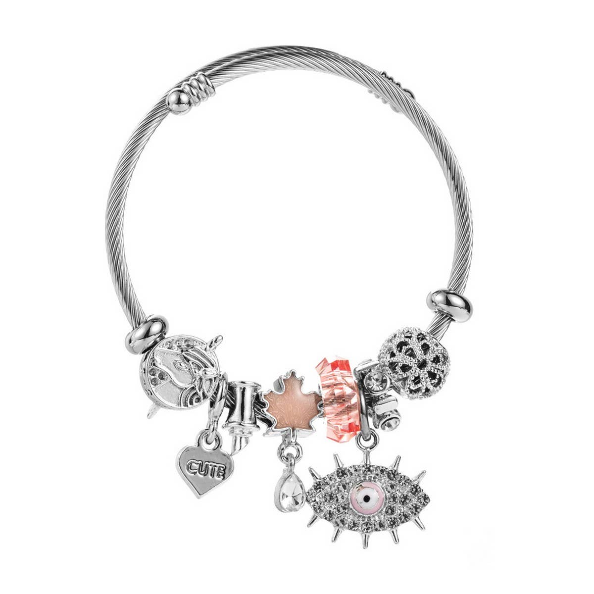 Silver Stainless Steel Evil Eye BFF Bracelet