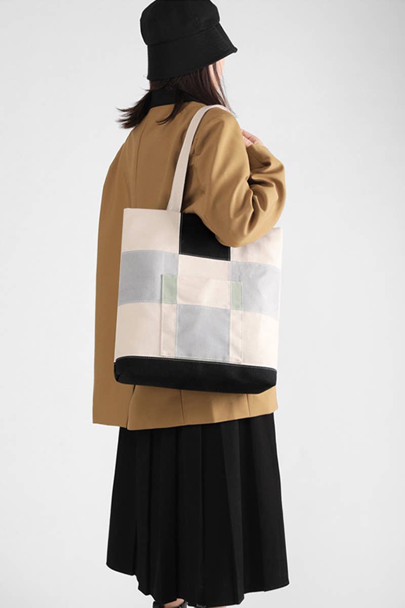 PLAID PATTERN CANVAS SHOULDER BAG_CWAB0510