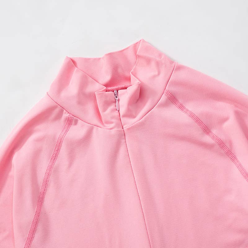 LAPEL ZIPPER PULLOVER LINE WAIST YOGA T-SHIRT