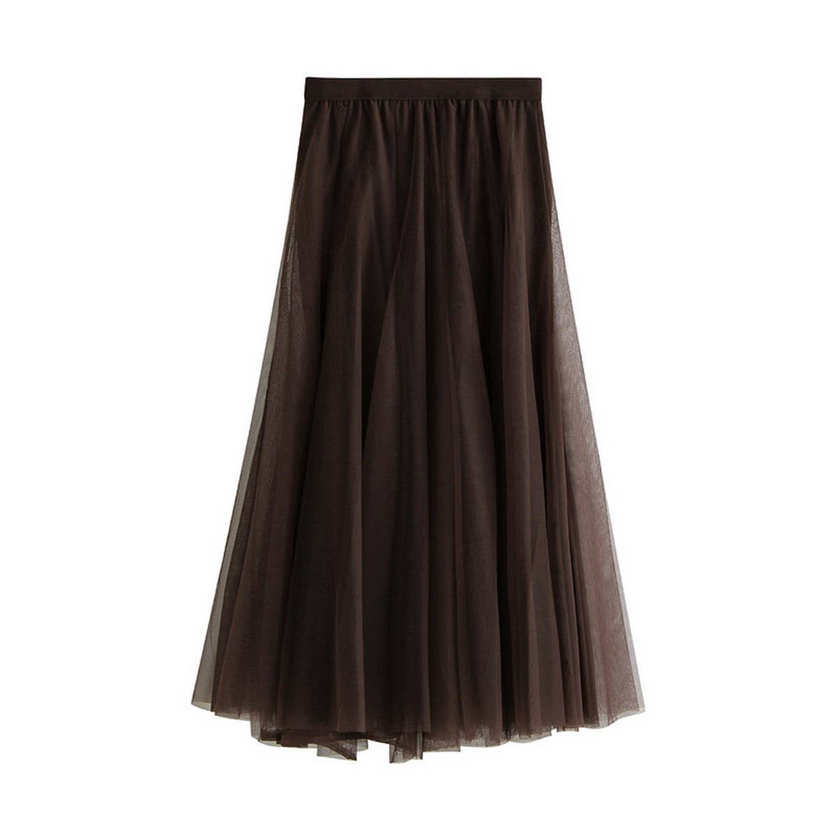 High-Waist Tulle A-Line Pleated Midi Skirt