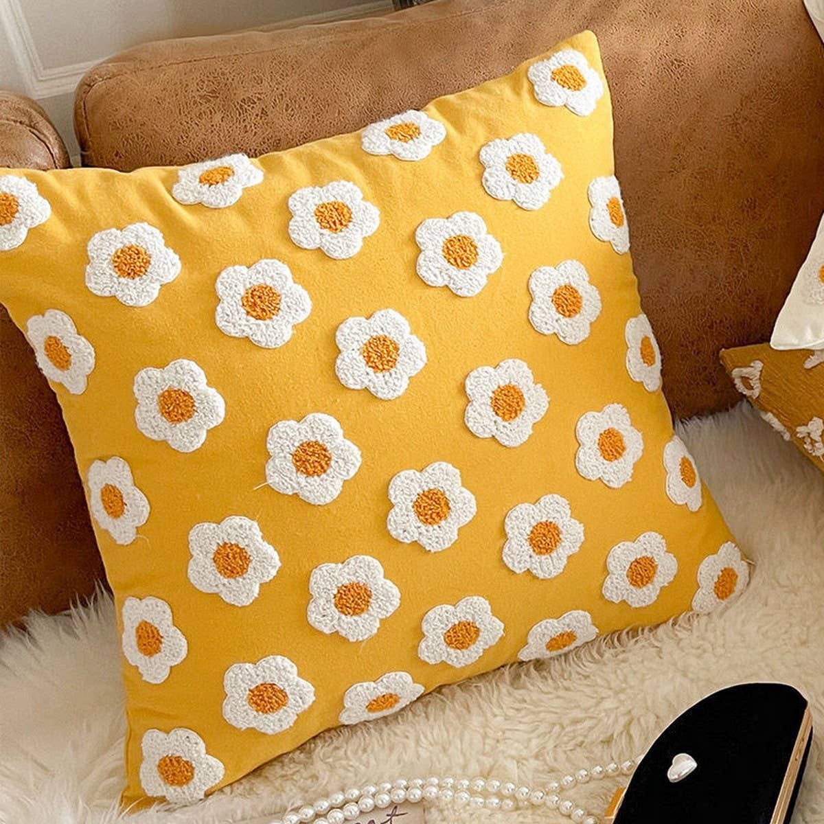 Tulip Embroidered Cute Pillow Cover for Bed & Sofa