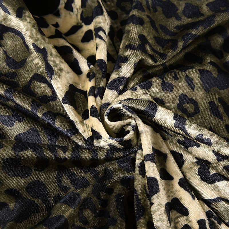 TURTLENECK RIBBED PATCHWORK LEOPARD VELVET JACKET