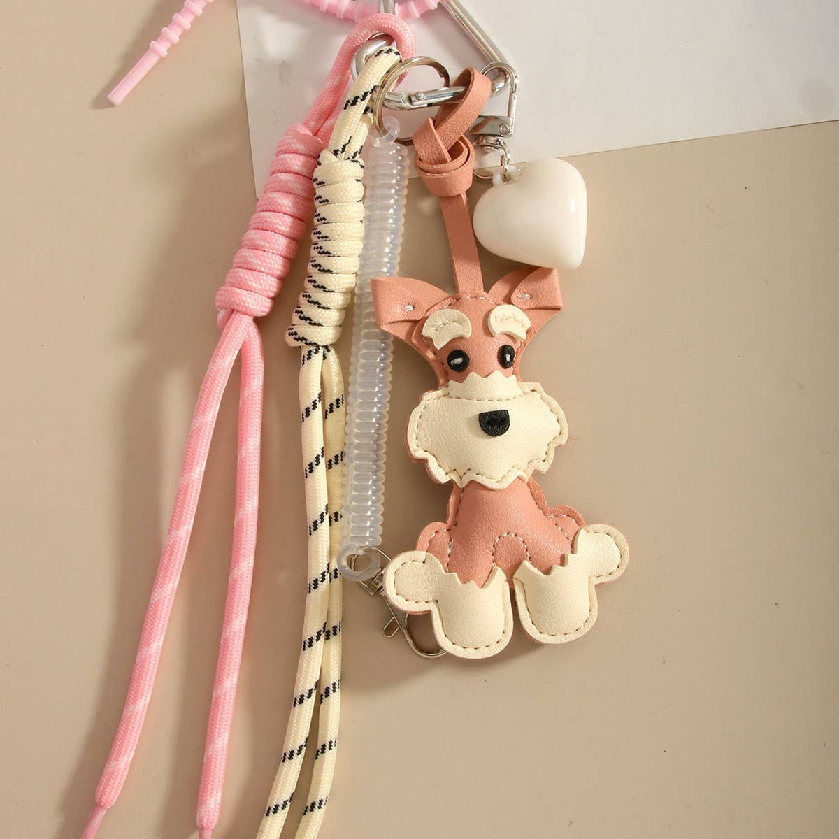 Cute Schnauzer PU Keychain with Heart & Braid