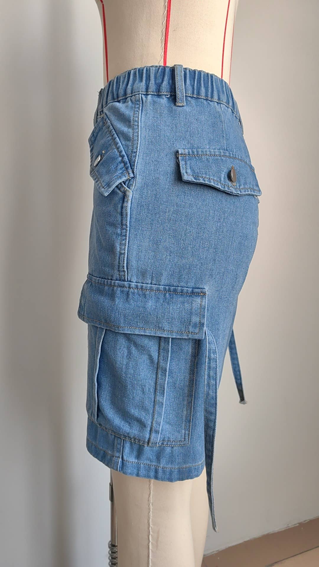 PERSONALIZED DENIM CARGO QUARTER SHORTS