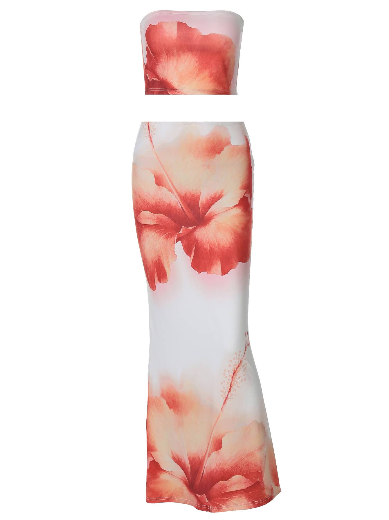 Two-piece set of body-wrapped printed half skirts