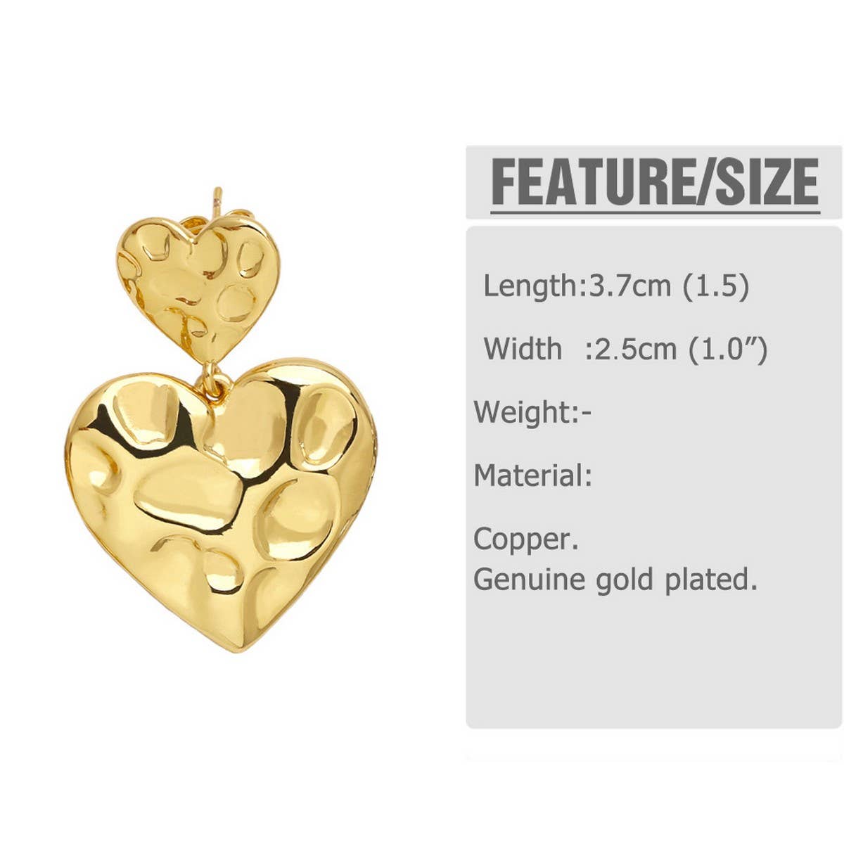 IRREGULAR GOLD PLATED HEART SHAPED PENDANT EARRING