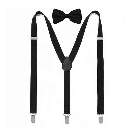 MULTICOLOR SOLID COLOR SUSPENDER CLIP BOW TIE SET