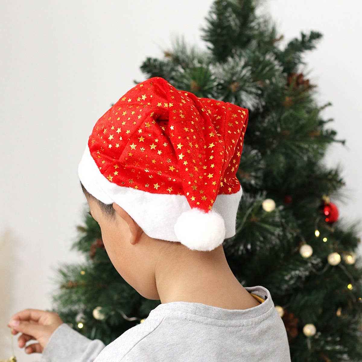 Luxury Plush Santa Hat with Gold Snowflakes_CWAJE05371