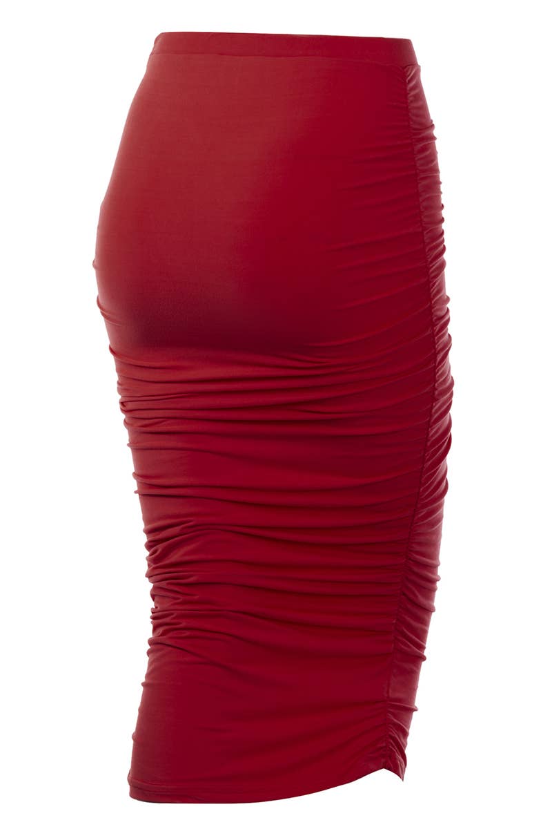 CWBMS070_PLUS Slim Fit Ruched Long Pencil Skirt