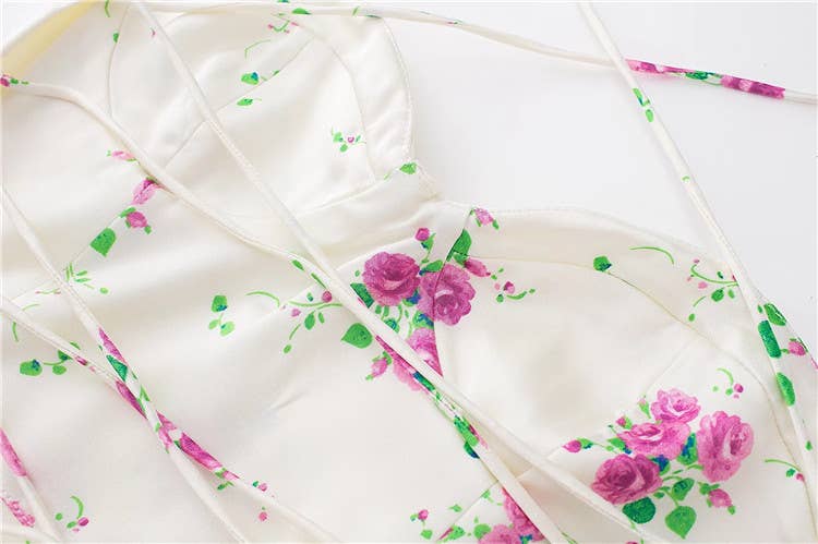 Strapless collar print cross-strap halter dress