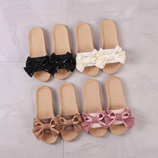 Cute Bow Linen Slippers for Home & Office