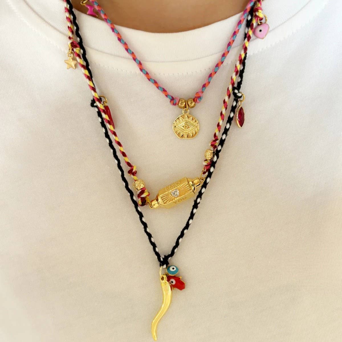 Evil Eye Charm Choker ??Colorful Cotton Pendant_CWMM6968