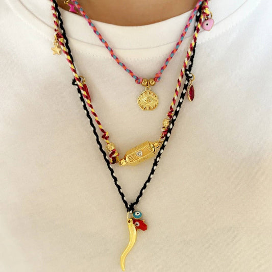 Evil Eye Charm Choker ??Colorful Cotton Pendant_CWMM6968
