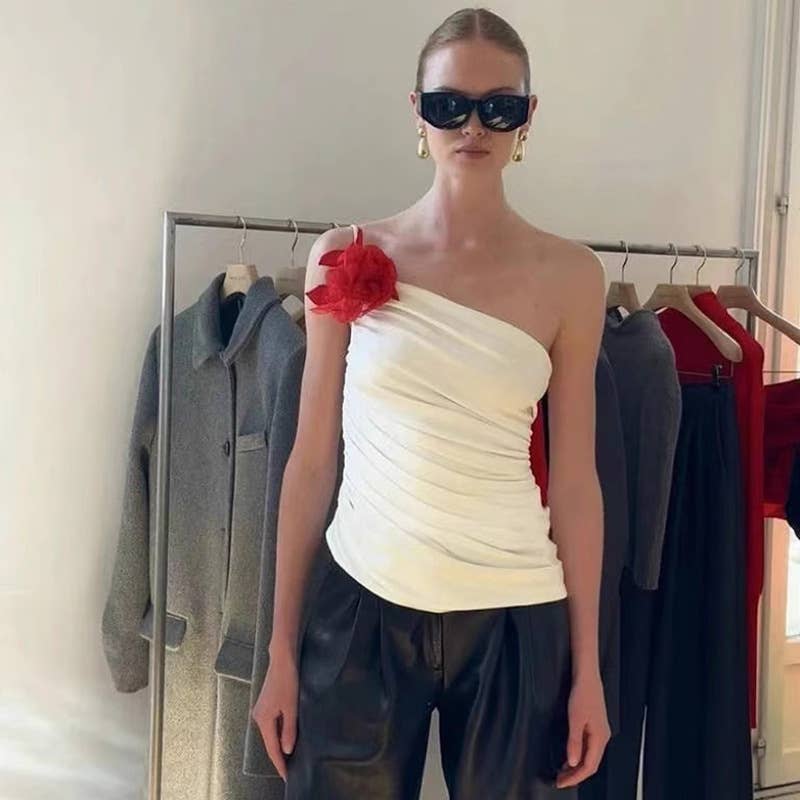 Fashion floral asymmetrical backless tank top