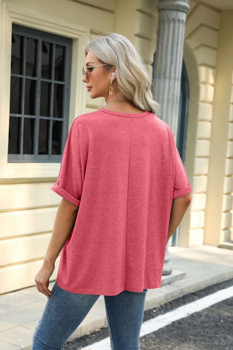 ROUND NECK SOLID COLOR SHORT SLEEVE LOOSE T SHIRT_CWTSTS0280