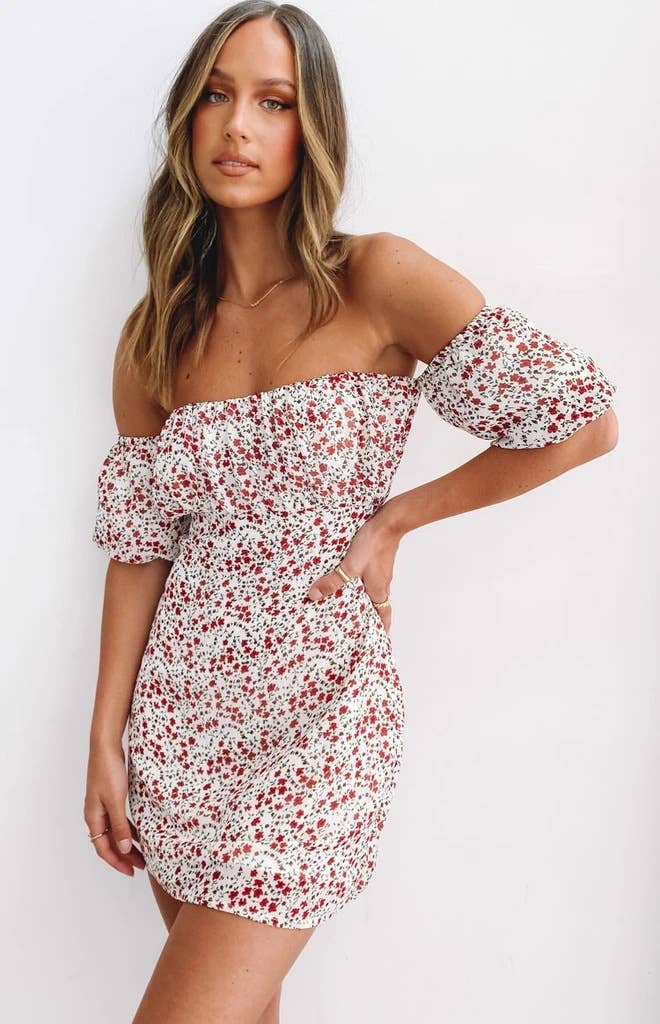 ONE-SHOULDER SMALL FLORAL HALTER SHORT DRESS