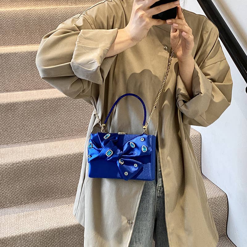 Rhinestone bow crossbody single-shoulder bag