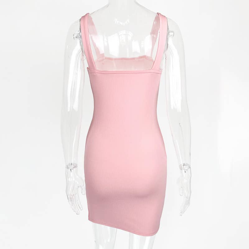 SIMPLE SLIM-FIT HALTER DRESS WITH SPLIT BACK