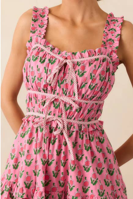 Vacation style long French floral halter dress