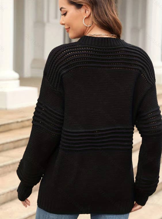 LONG SLEEVE PIT STRIP SOLID COLOR KNIT BASE
