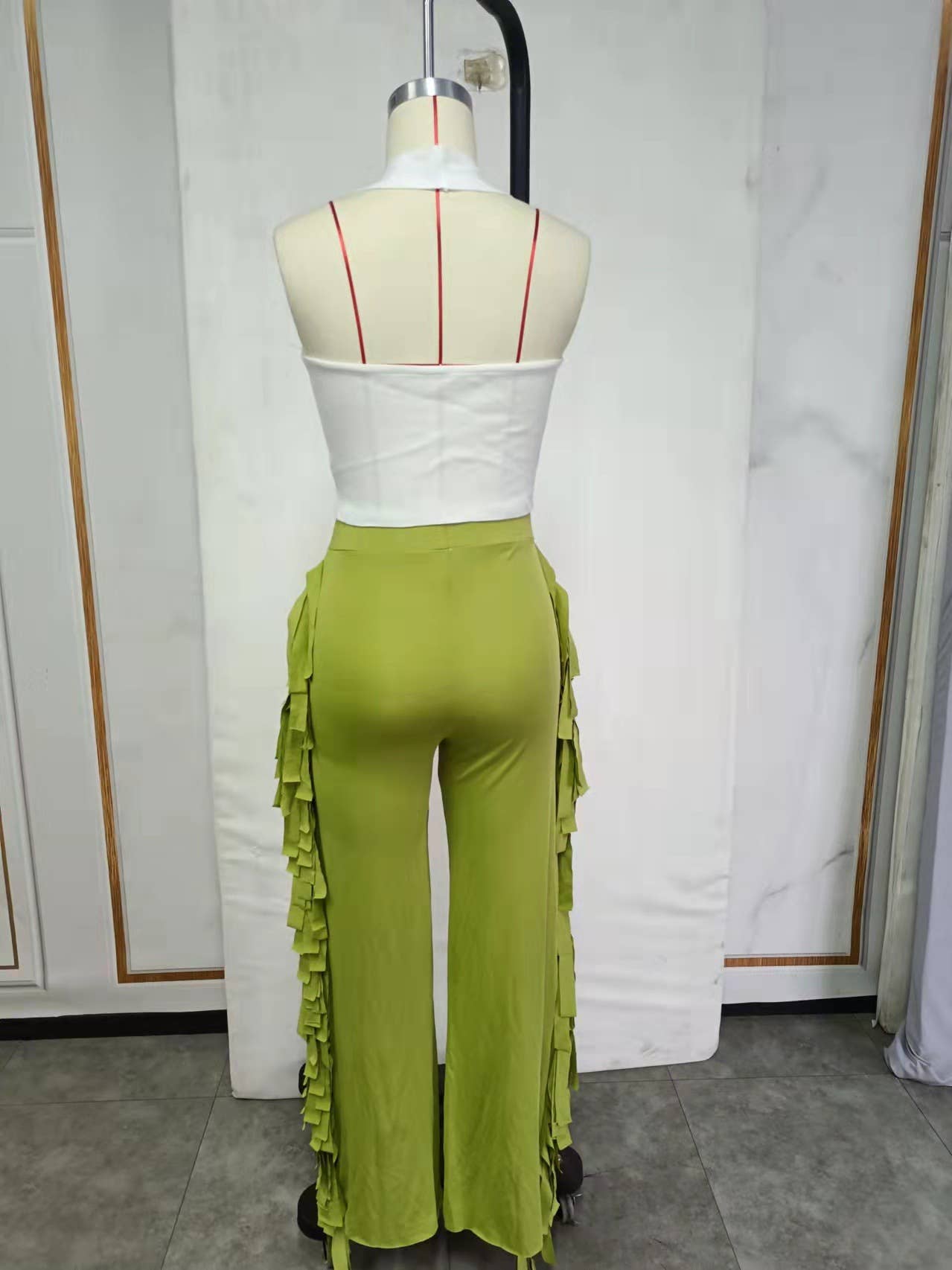 High Waist Fringe Wide Leg Pants