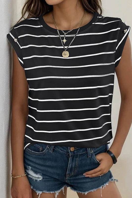 Cwtts1290_Summer Fashion Sleeveless Striped T-Shirt