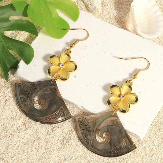 WOMEN'S PLUMERIA LONG FAN-SHAPED EARRINGS
