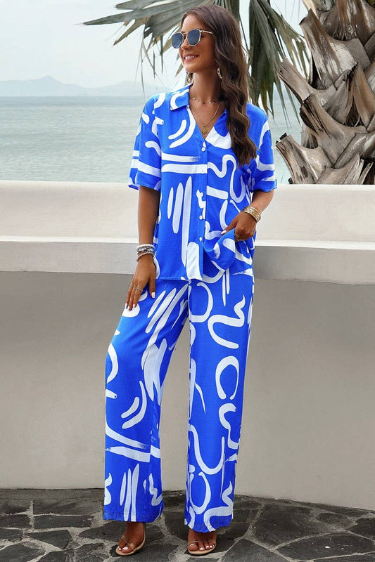 TEMPERAMENT PRINTED SHORT SLEEVE SUIT_CWSTB0370