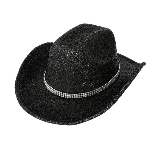 Reflective Rhinestone Western High Crown Hat_CWAH3655
