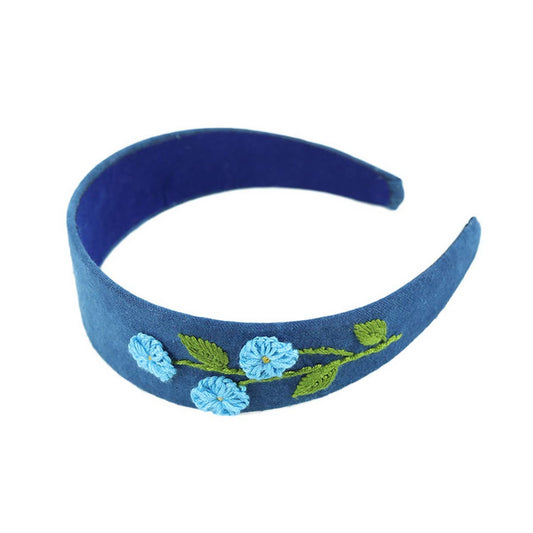 Indigo-Dye Hand-Embroidered Headband,Simple Fresh