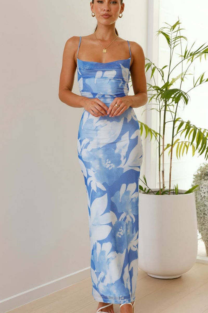 CWDMD5513_FLORAL SLEEVELESS SPAGHETTI STRAP BODYCON DRESS