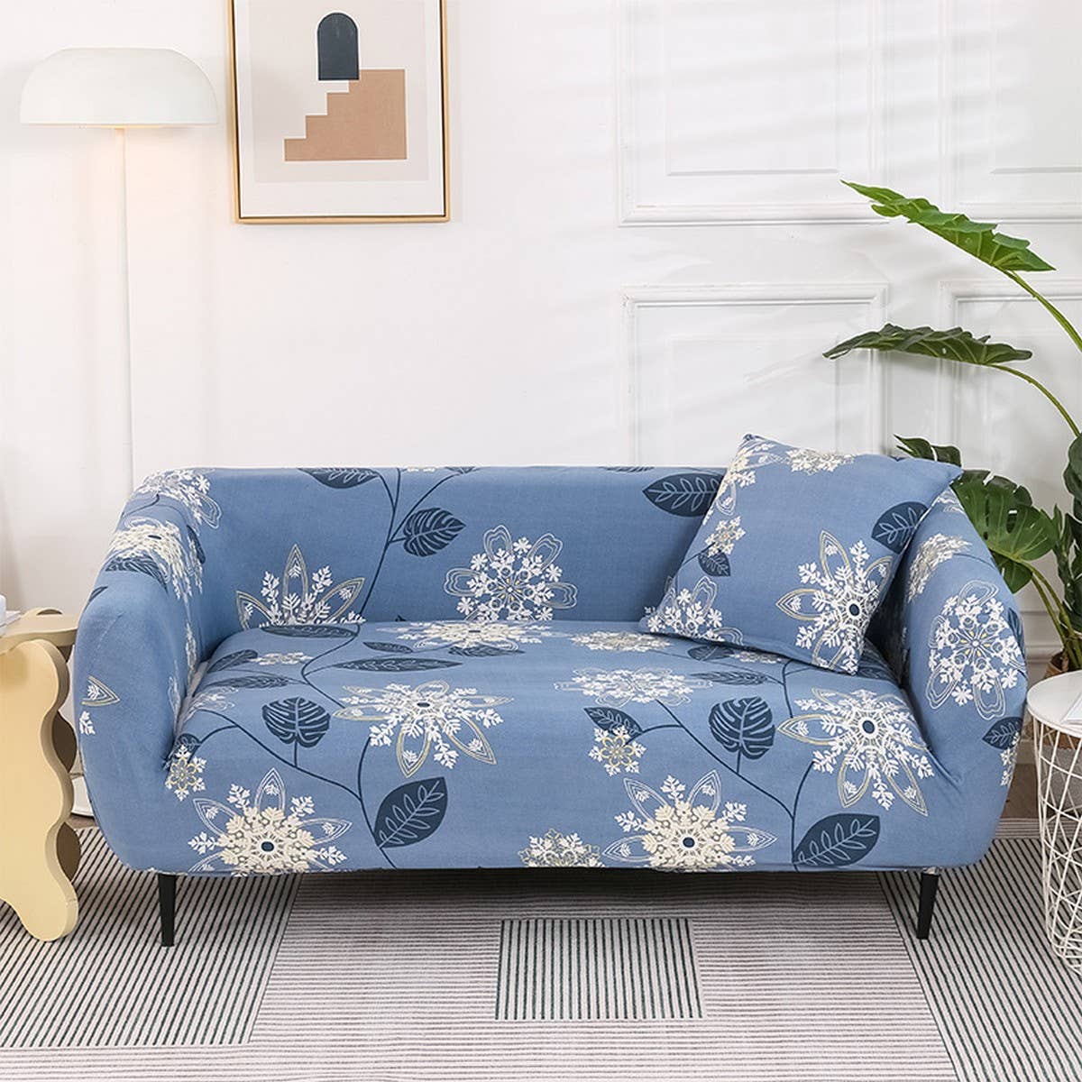 Printed Milk Silk Sofa Cover, Stretch & Full Fit_CWMM8325