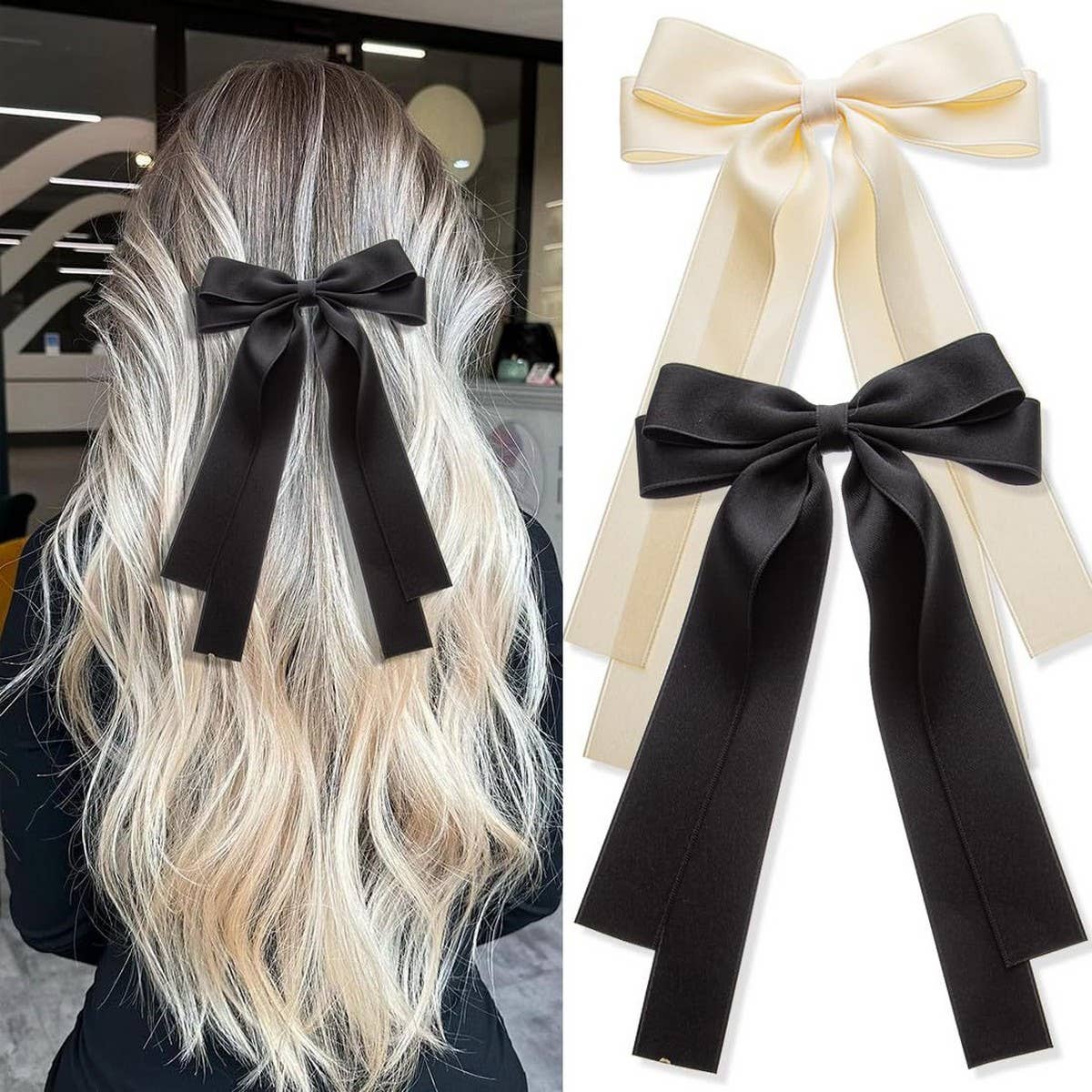 DOUBLE-LAYER BOW RIBBON TASSEL HAIR ACCESSORIES