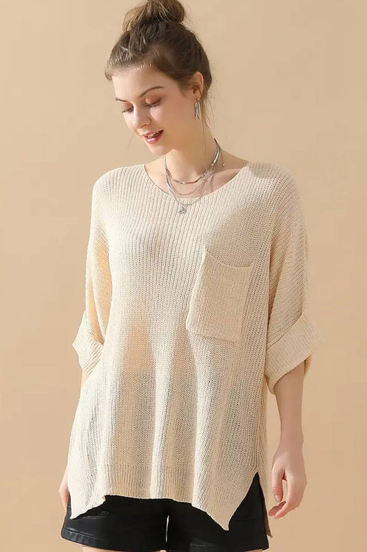 Cwttl1997_Loose Solid Color Fashionable Pullover Sweater