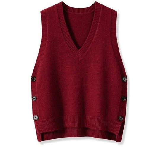 VINTAGE V-NECK SOLID COLOR CASUAL SWEATER VEST