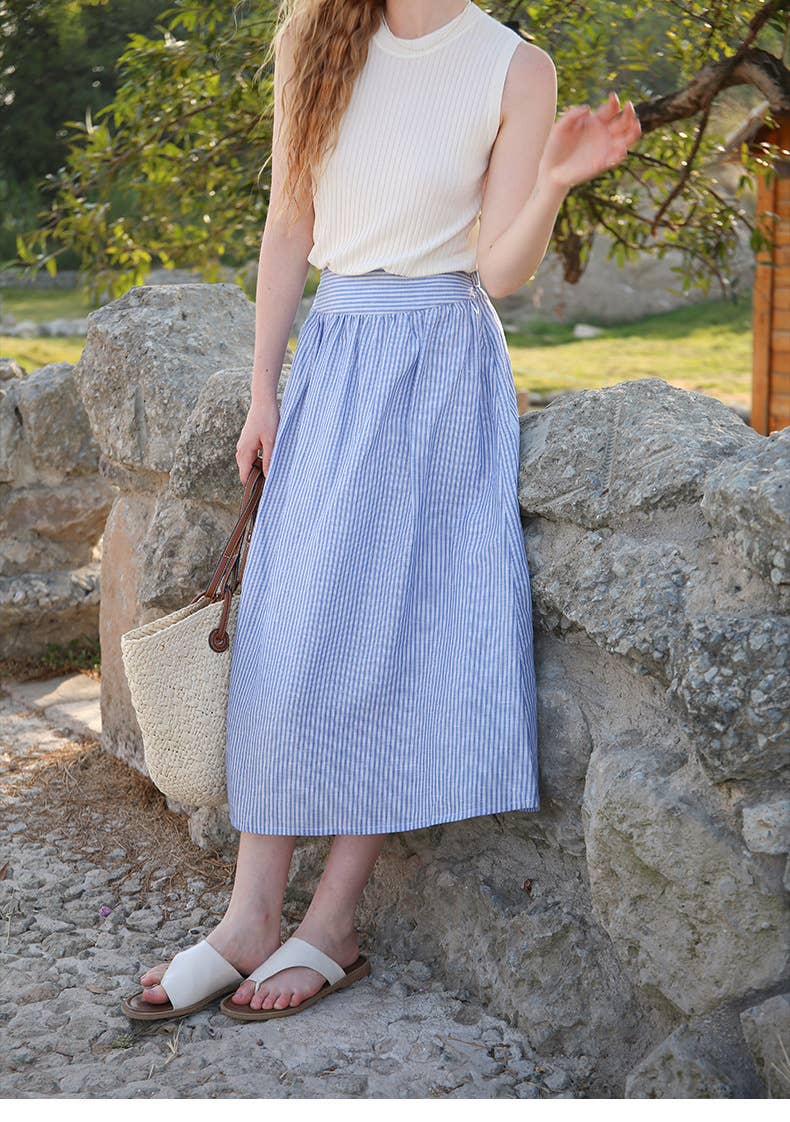 Striped tencel linen skirt