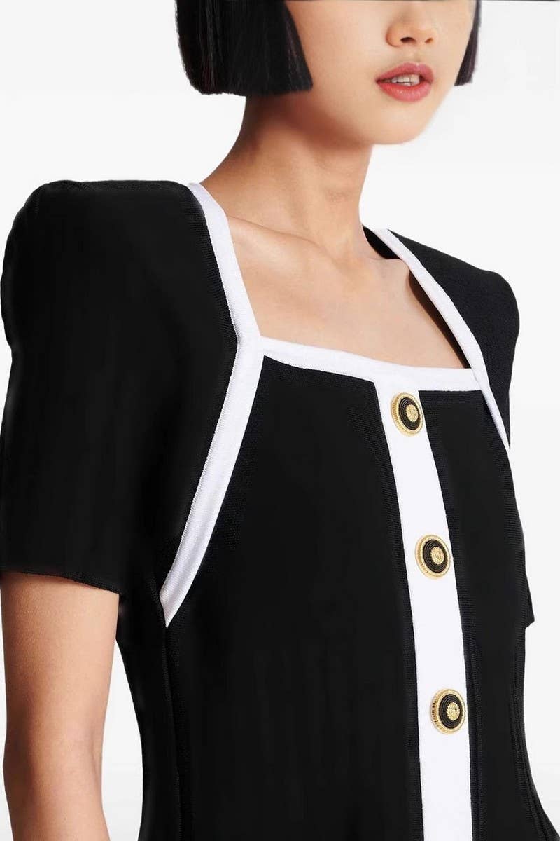 CWDSD8800Z_SQUARE NECK COLORBLOCK BUTTON FRONT DRESS