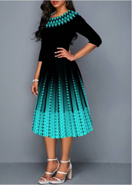 POSITIONING PRINT STYLE MID-SLEEVE WAIST DRESS