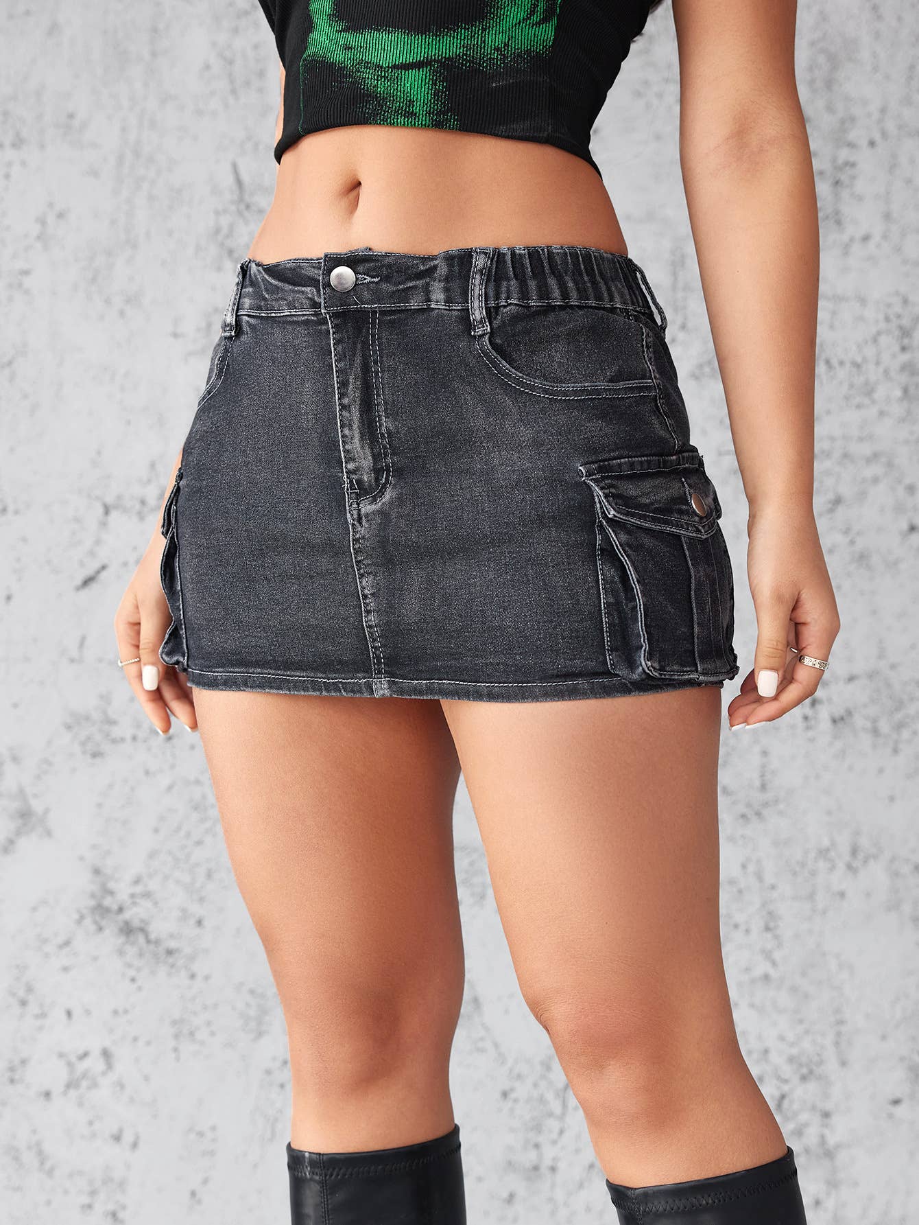Vintage washed high waist denim mini skirt